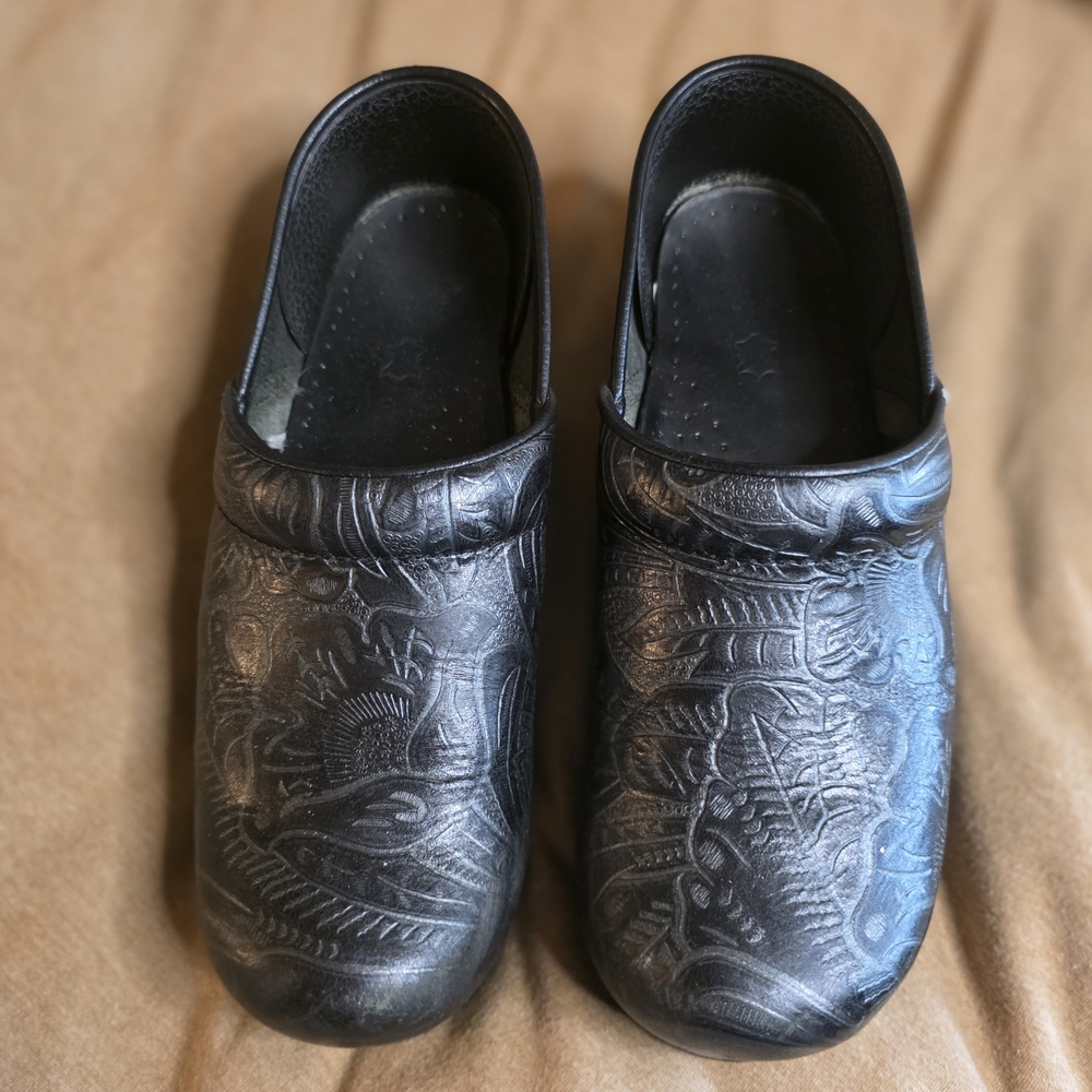 Dansko Black Embossed Mules